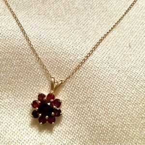 COPY - 10K  gold garnet flower pendant marked—vintage preowned PENDANT ONLY​